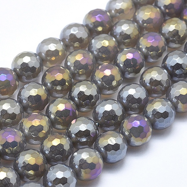 

PandaHall Electroplated Natural Agate Beads Strands, Round, Faceted, Gray, 10mm, Hole: 1mm, about 38~39pcs/strand, 15.1~15.5 inch...