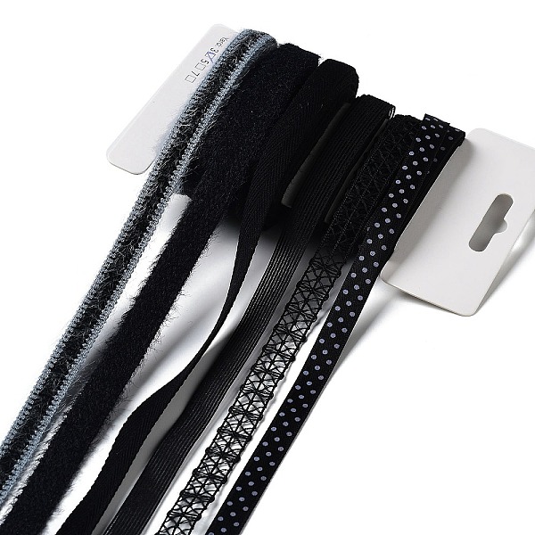 

PandaHall 18 Yards 6 Styles Polyester Ribbon, for DIY Handmade Craft, Hair Bowknots and Gift Decoration, Black Color Palette, Black, 3/8~1/2...