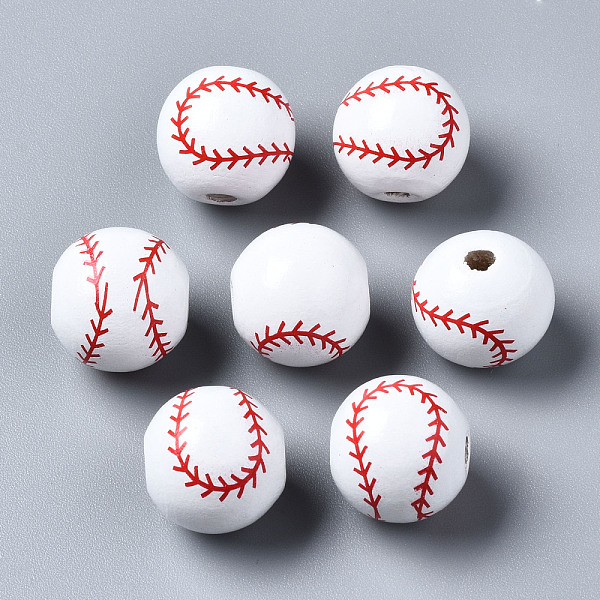 

PandaHall Painted Natural Wood European Beads, Large Hole Beads, Printed, Baseball, White, 16x15mm, Hole: 4mm Wood Sports White