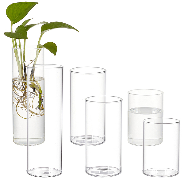 

PandaHall BENECREAT 6pcs Glass Cylinder Vases, 3 Styles Column Glass Vase Decoration, Clear Vase, High Suspension Candle Holder for Home...