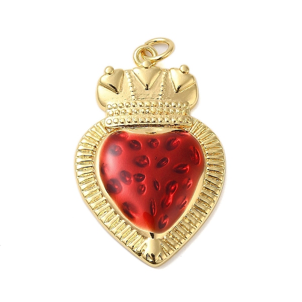 

PandaHall Rack Plating Brass Enamel Pendants, with Jump Ring, Cadmium Free & Lead Free, Heart Charm, Real 18K Gold Plated, 32.5x21x3.8mm..., Red