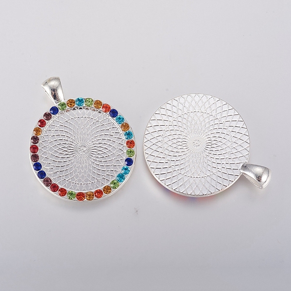 

PandaHall Alloy Pendant Cabochon Settings, Plain Edge Bezel Cups, with Rhinestone, Flat Round, Colorful, Silver, Tray: 25mm, 40x32x3mm, Hole..., Multicolor