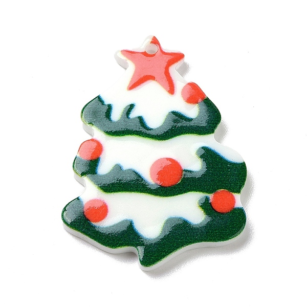 

PandaHall Printed Acrylic Pendants, for Christmas, Christmas Tree Pattern, 34x25x2mm, Hole: 1.6mm Acrylic Christmas Tree