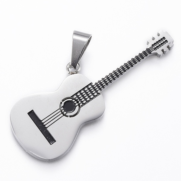 

PandaHall 304 Stainless Steel Big Pendants, with Enamel, Guitar, Stainless Steel Color, 50x19x2.5mm, Hole: 9mm Stainless Steel+Enamel..., Black