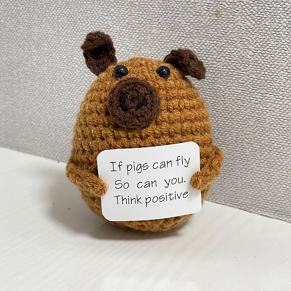 

PandaHall Cute Funny Positive Pig Doll, Wool Knitting Doll with Positive Card, for Home Office Desk Decoration Gift, Chocolate, 50x60x80mm..., Brown