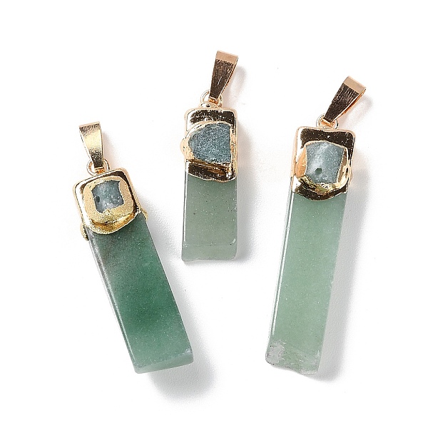 

PandaHall Natural Green Aventurine Big Pendants, with Golden Plated Brass Snap on Bails, Rectangle Charms, 20~74x8~14x6~16mm, Hole: 10x4mm...