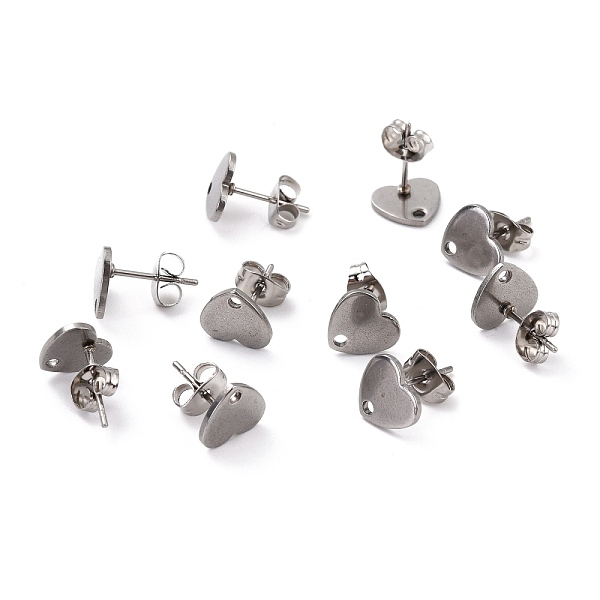 

PandaHall 304 Stainless Steel Stud Earring Findings, with Ear Nuts, Heart, Stainless Steel Color, 9x9mm, Hole: 1.4mm, Pin: 0.7mm 304...