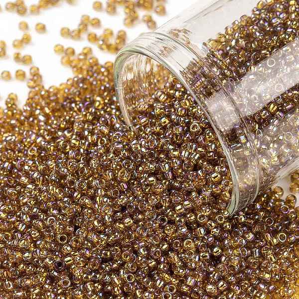

PandaHall TOHO Round Seed Beads, Japanese Seed Beads, (162C) Transparent AB Topaz, 15/0, 1.5mm, Hole: 0.7mm, about 3000pcs/10g Glass Brown