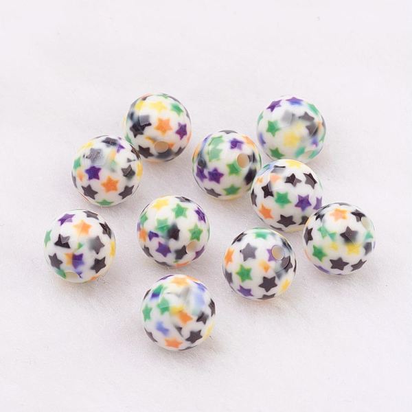 

PandaHall Spray Painted Resin Beads, with Star Pattern, Round, Colorful, 10mm, Hole: 2mm Resin Round