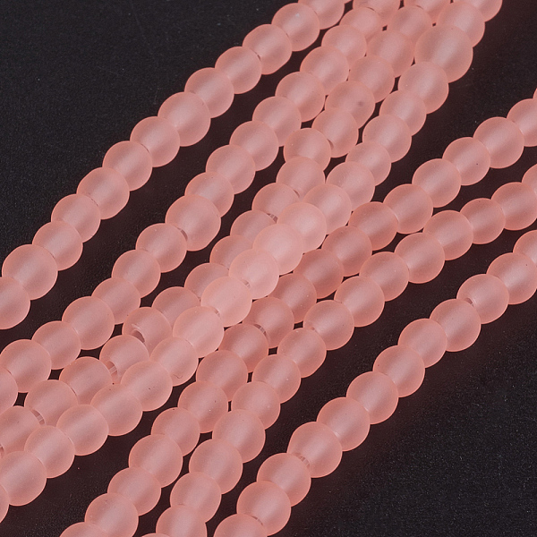 

PandaHall Transparent Glass Bead Strands, Frosted, Round, Light Salmon, 4mm, Hole: 1.1~1.6mm, about 200pcs/strand, 31.4 inch Glass Round Red