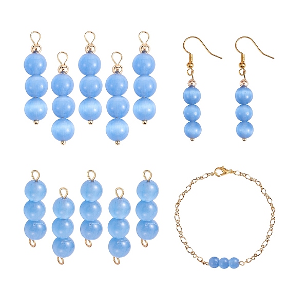 

PandaHall 10Pcs 1 Set Cat Eye Pendant, 304 Stainless Steel Ball Head Pins, Iron Eye Pin and Brass Beads, Cornflower Blue, 30~30.3x8mm, Hole...