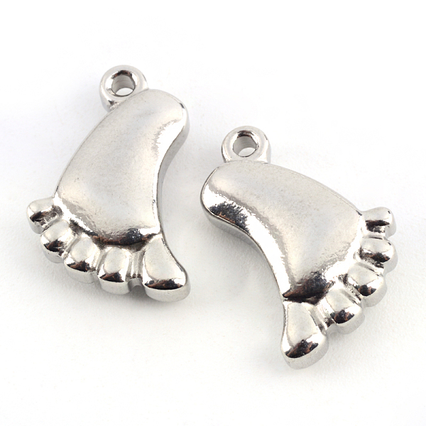 PandaHall 201 Stainless Steel Feet Pendants, Stainless Steel Color, 16x12x4mm, Hole: 1.5mm 201 Stainless Steel Body