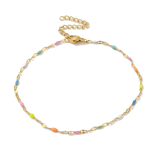 

PandaHall 304 Stainless Steel Anklet, Enamel Dapped Chain for Women, Golden, 8-7/8 inch(22.5cm) Stainless Steel Lip