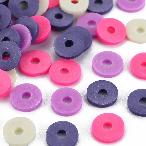 

PandaHall 4 Colors Handmade Polymer Clay Beads, Heishi Beads, Disc/Flat Round, Dark Slate Blue & Deep Pink & Medium Orchid & Beige...