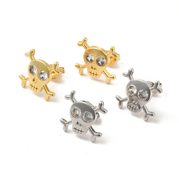

PandaHall Rack Plating Brass Pave Clear Cubic Zirconia Skull Stud Earrings, Halloween, Long-Lasting Plated, Lead Free & Cadmium Free, Mixed...