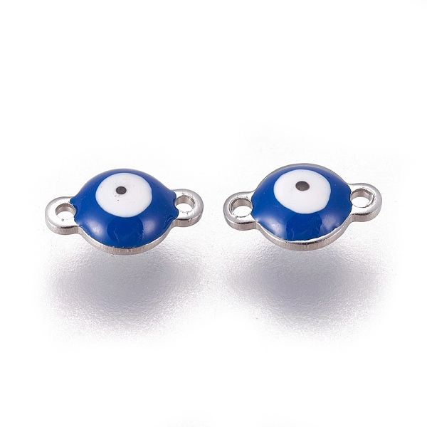 

PandaHall 304 Stainless Steel Enamel Links connectors, Flat Round with Evil Eye, Stainless Steel Color, Marine Blue, 9.5x6x3.5mm, Hole...