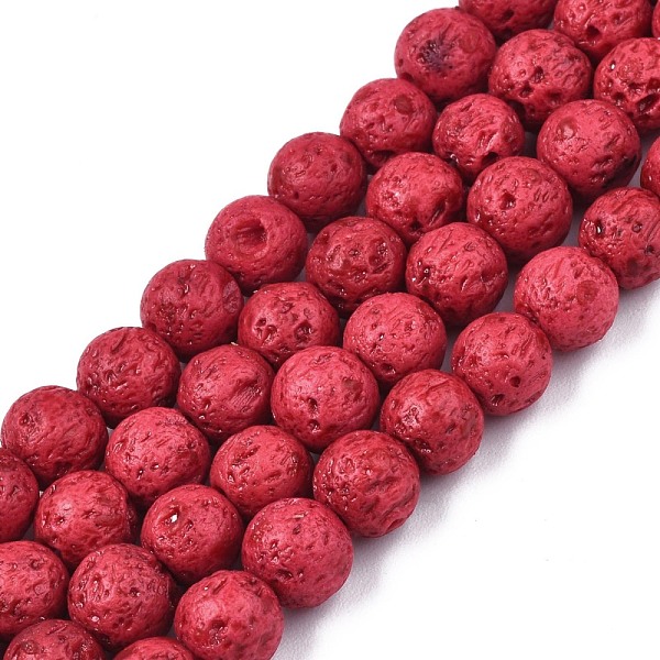 

PandaHall Synthetic Lava Rock Beads Strands, Dyed, Round, Cerise, 6mm, Hole: 1mm, about 61pcs/strand, 14.96 inch(38cm) Lava Rock Round Red