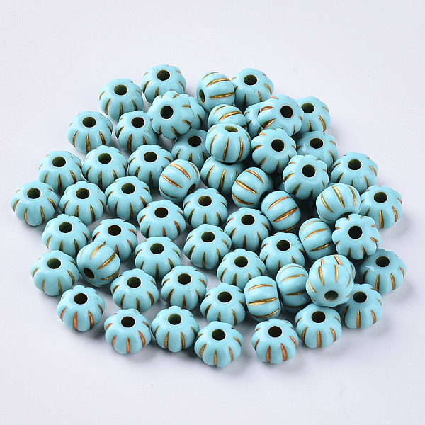 

PandaHall Acrylic Beads, Metal Enlaced, Plating Acrylic Beads, Golden Metal Enlaced, Pumpkin, Dark Turquoise, 7x5mm, Hole: 1.5mm Acrylic...
