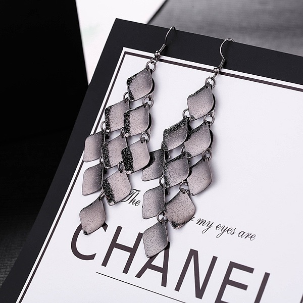 

PandaHall Fashionable Alloy Tassel Earrings, Rhombus Dangle Earrings for Women, Gunmetal Alloy