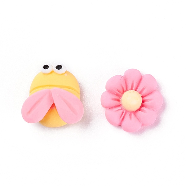 

PandaHall Opaque Resin Cabochons, Bee & Flower, Pink, Bee: 12x10x6.5mm, Flower: 12x12x4mm Resin Bees Pink
