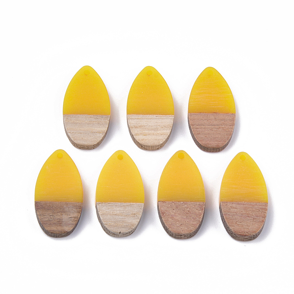

PandaHall Resin & Walnut Wood Pendants, teardrop, Gold, 31x16x3.5~4mm, Hole: 1.5mm Resin+Wood Teardrop Gold