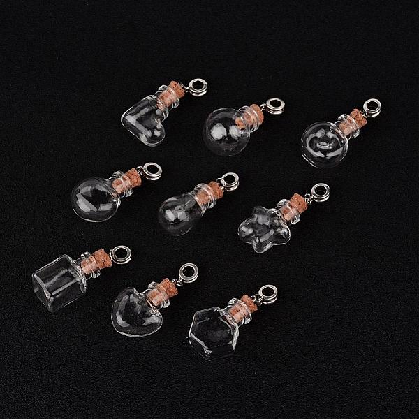 

PandaHall Mixed Shapes Glass Wishing Bottle European Dangle Charms, with Alloy Tube Bails and Iron Findings, Antique Silver, 44~46mm, Hole...