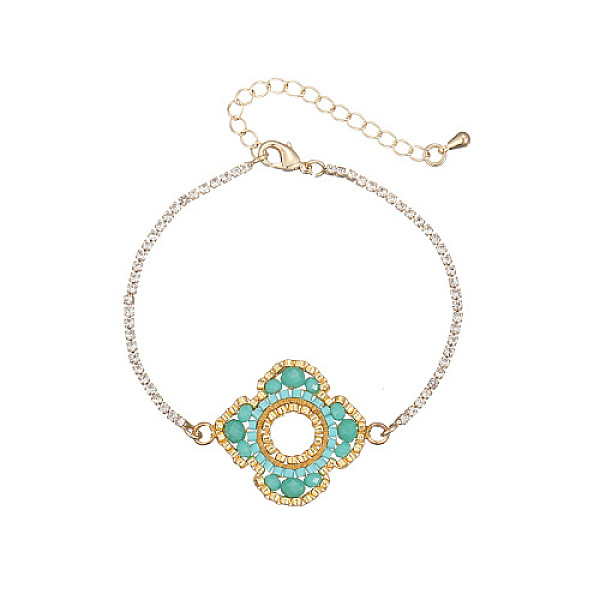 

PandaHall Glass Seed Beaded Flower Link Bracelet with Golden Stainless Steel Chains, Turquoise, 6-3/4 inch(17cm) Glass Flower Green