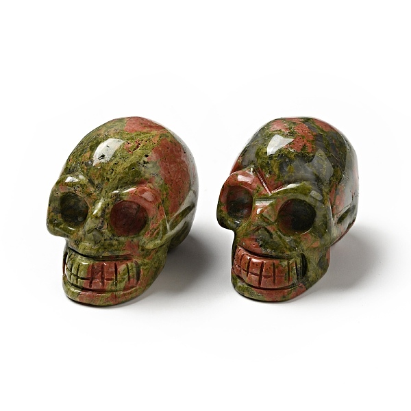 

PandaHall Halloween Natural Unakite Display Decorations, Home Decorations, Skull, 35~37x30~31x48~50.5mm Unakite Skull