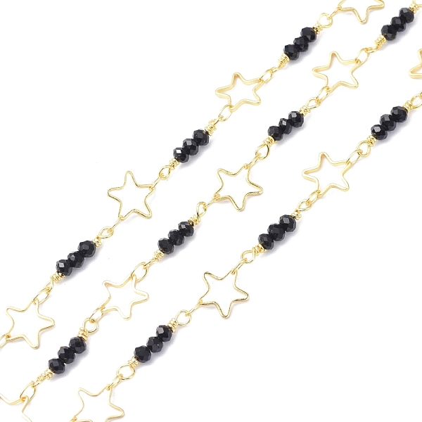 

PandaHall Brass & Glass Beads Beaded Chain, Long-Lasting Plated, Star, Soldered, with Spool, Golden, 8~15.5x3~8x1~3mm, about 10.93 yards..., Black