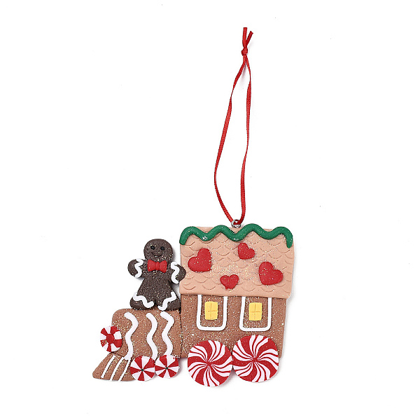 

PandaHall Christmas Car Handmade Polymer Clay Pendant Decorations, for Christmas Tree Wall Door Hanging Ornaments, Gingerbread Man, 160mm..., Brown
