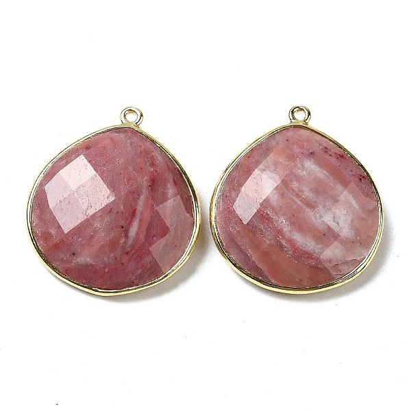 

PandaHall Natural Rhodonite Pendants, with Golden Brass Edge, Faceted, Undyed, Teardrop, 28x25x6mm, Hole: 1.6mm Rhodonite Teardrop