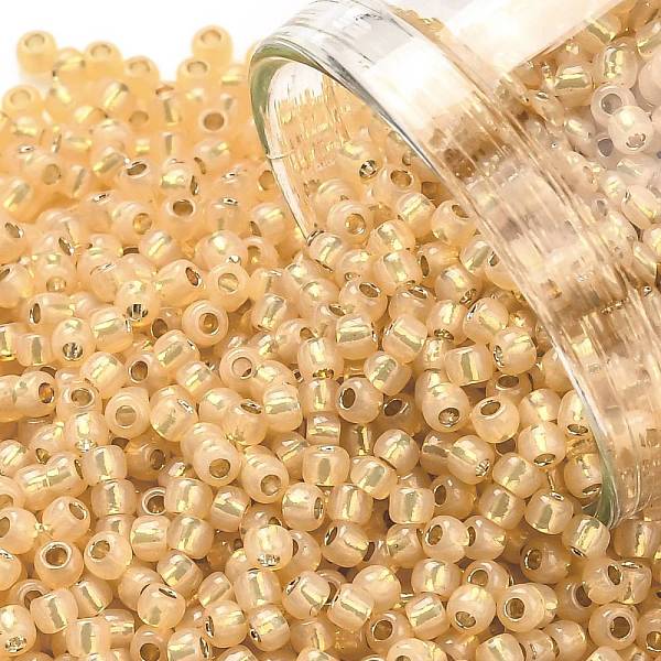 PandaHall TOHO Round Seed Beads, Japanese Seed Beads, (2110) Silver Lined Milky Light Topaz, 11/0, 2.2mm, Hole: 0.8mm, about 1110pcs/bottle...