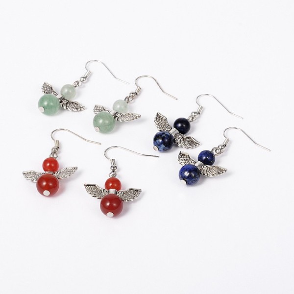 

PandaHall Angel Natural & Synthetic Mixed Stone Dangle Earrings, with Tibetan Style Alloy Beads and Brass Earring Hooks, Antique Silver...