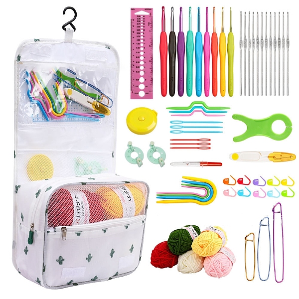 

PandaHall Knitting Tool Kits for Beginners, including Storage Bag, Yarn, Crochet Hook & Needle Gauge, Big Eye Needle, Seam Ripper, Stitch...
