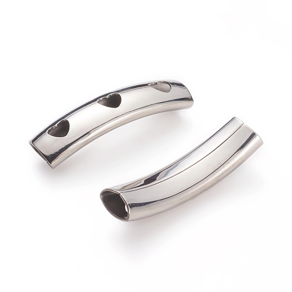 

PandaHall 201 Stainless Steel Curved Tube Beads, Curved Tube Noodle Beads, Tube with Heart, Stainless Steel Color, 36x10x8mm, Hole: 8x4mm...