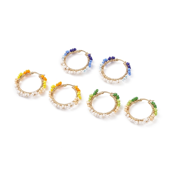 

PandaHall 6Pcs 3 Color Glass Seed Braided Flower Hoop Earring, 304 Stainless Steel Wire Wrap Jewelry for Women, Mixed Color, 36x8.5mm, Pin..., Multicolor