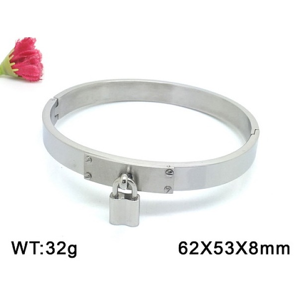 

PandaHall 304 Stainless Steel Lock Charm Bangles, Stainless Steel Color, 62x53mm 304 Stainless Steel