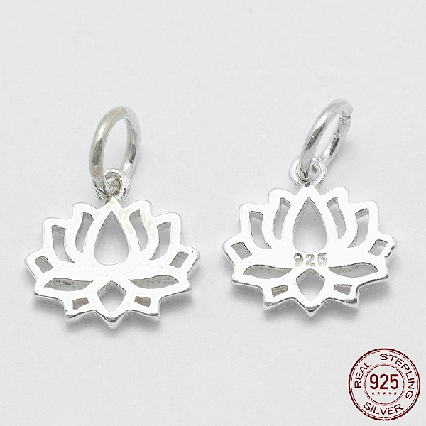 

PandaHall 925 Sterling Silver Pendants, Lotus, with 925 Stamp, Silver, 11x11.5x1.5mm, Hole: 4mm Sterling Silver Flower