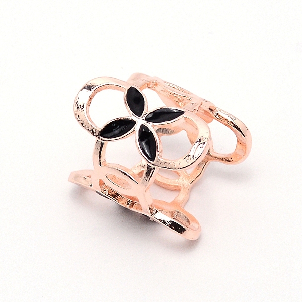 

PandaHall Alloy Enamel Women Lady Girls Fashion Scarf Ring Buckle, Cadmium Free & Lead Free, Flower, Rose Gold, 25x22.5mm Alloy+Enamel Black