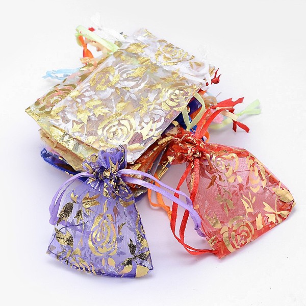 

PandaHall Gold Stamping Rose Flower Rectangle Organza Gift Bags, Jewelry Packing Drawable Pouches, Mixed Color, 9x7cm Organza Flower..., Multicolor