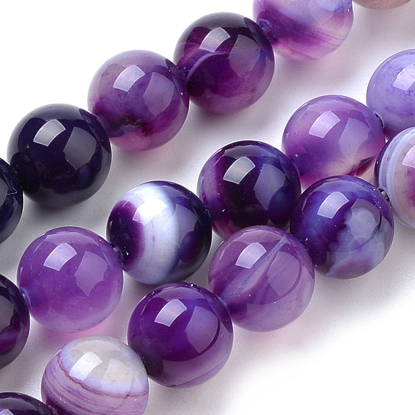

PandaHall Natural Striped Agate/Banded Agate Beads Strands, Dyed, Round, Blue Violet, 6mm, Hole: 1mm, about 63pcs/strand, 14.96 inch Banded...