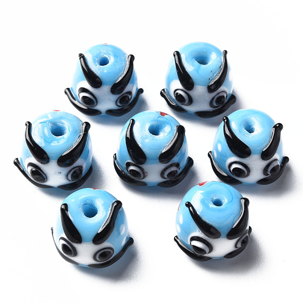 

PandaHall Handmade Lampwork Beads, Round with Cartoon Face, Deep Sky Blue, 12~13x14~16x14mm, Hole: 2mm Lampwork Round
