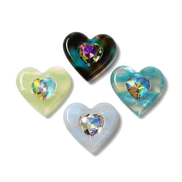 

PandaHall Cellulose Acetate(Resin) Cabochons with Crystal AB Rhinestone, Heart, Mixed Color, 25.5x27x6.5mm Cellulose Acetate Heart..., Multicolor