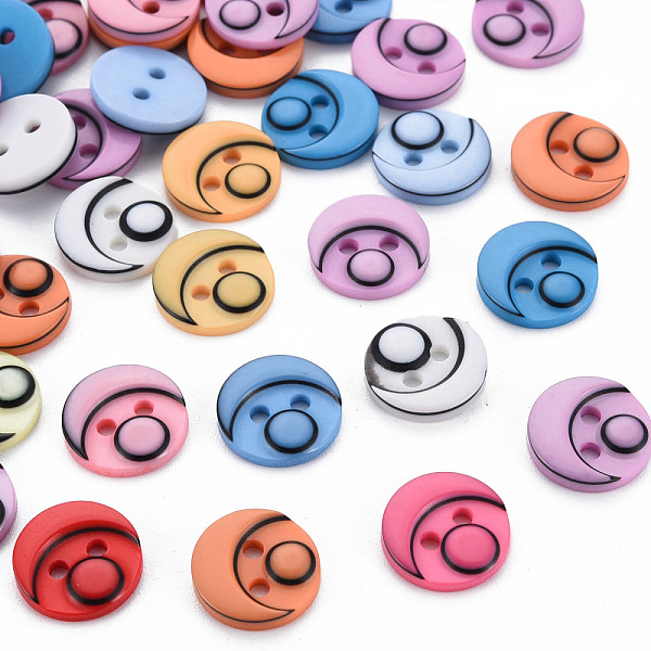 PandaHall 2-Hole Plastic Buttons, Head, Mixed Color, 11.5x2mm, Hole: 1.6mm Plastic Flat Round Multicolor