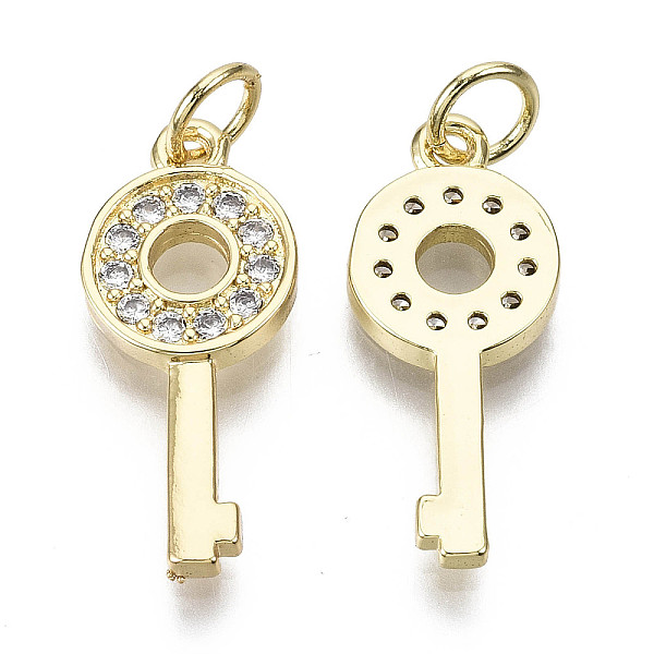 

PandaHall Brass Micro Pave Clear Cubic Zirconia Pendants, with Jump Ring, Nickel Free, Key, Real 16K Gold Plated, 20x9x2mm, Jump Ring: 5x1mm...