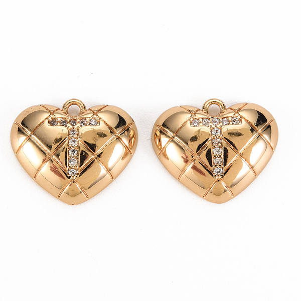 

PandaHall Brass Micro Pave Clear Cubic Zirconia Pendants, Nickel Free, Real 18K Gold Plated, Heart with Word, Letter.T, 12x15x3.5mm, Hole...