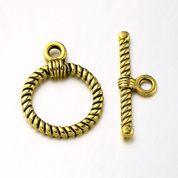 

PandaHall Tibetan Style Alloy Ring Toggle Clasps, Antique Golden, Ring: 22x17x2mm, Hole: 2.5mm, Bar: 26x8x3mm, Hole: 2.5mm Alloy Ring