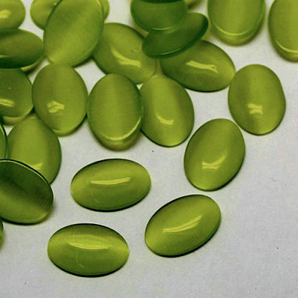 

PandaHall Cat Eye Cabochons, Oval, Olive Drab, 14x10x2.5mm Glass Oval
