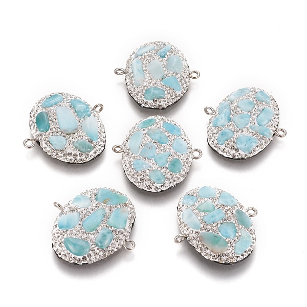 

PandaHall Natural Larimar Links Connectors, with Golden Brass Findings & Rhinestone & PU Leather, Oval, 32~33x31~32x5~6mm, Hole: 2mm Larimar...
