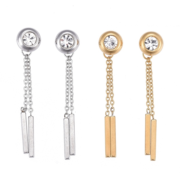 

PandaHall 304 Stainless Steel Chain Tassel Earrings, with Ear Nuts and Cubic Zirconia, Bar & Flar Round, Mixed Color, 45mm, Pin: 0.7mm 304..., Clear